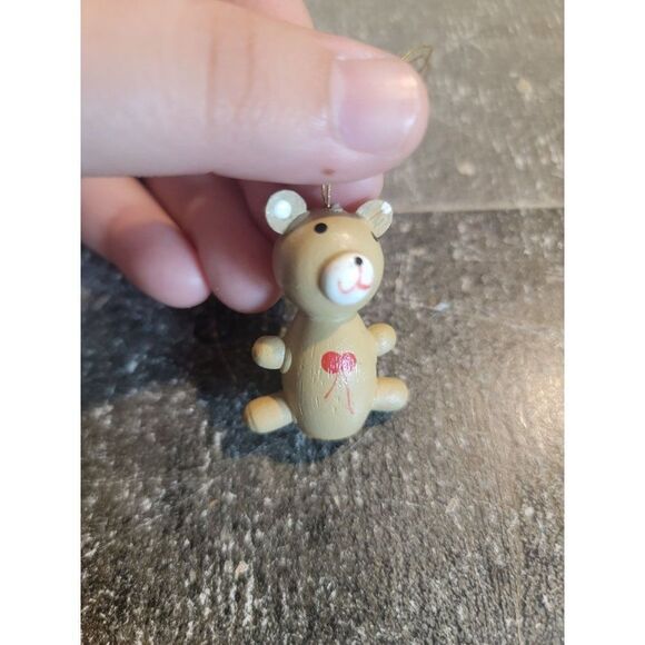 Vintage mini wooden Teddy Bear bow ornament Xmas decor - Picture 2 of 3